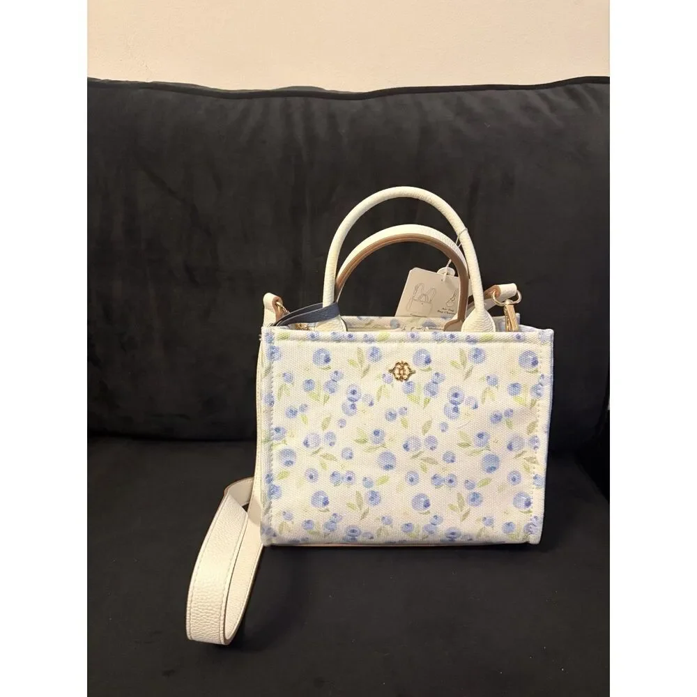 NWT Nanette Lepore Cherie Satchel Blueberry Blooms Gingham Crossbody Purse